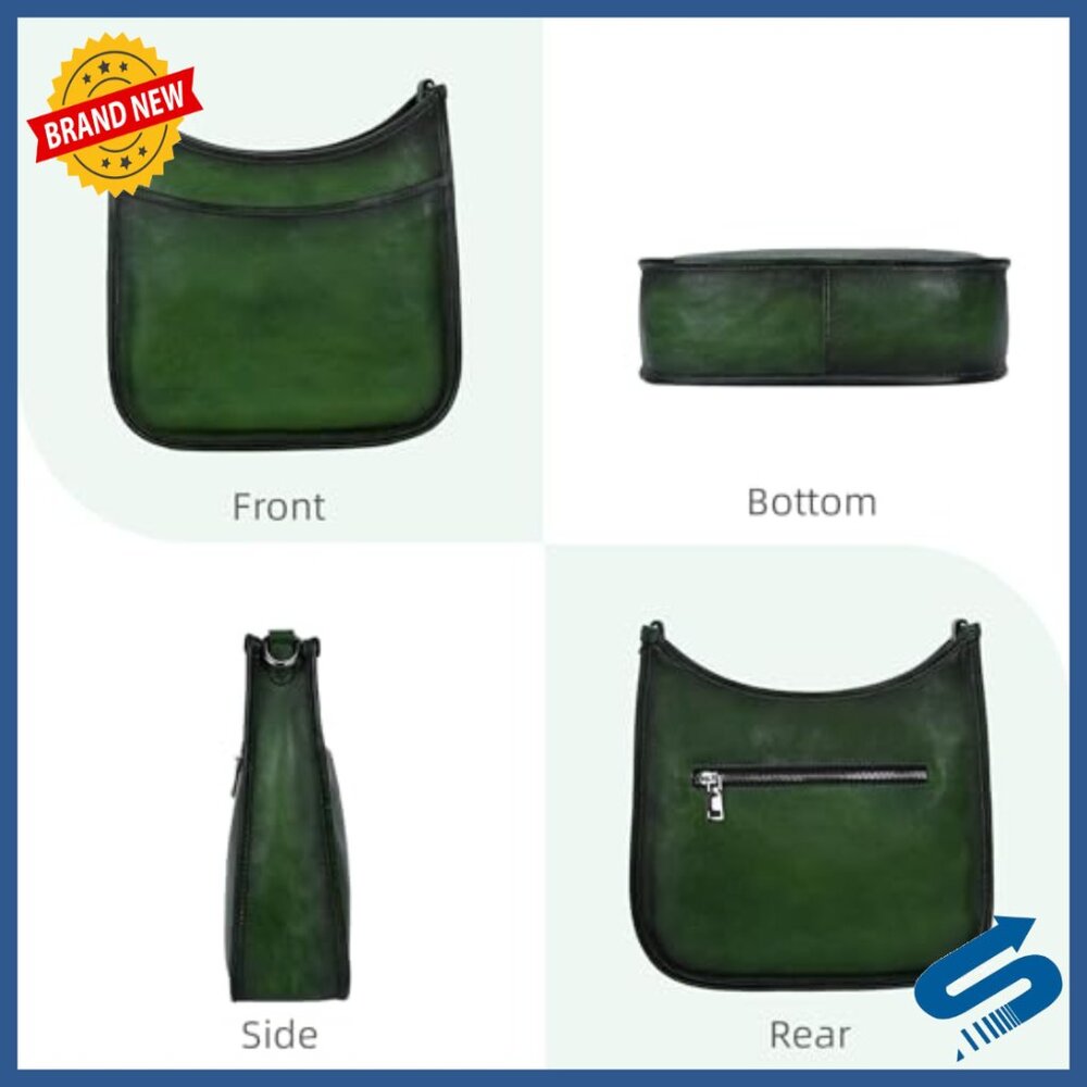 Genuine Leather Crossbody Bag with Boho Strap, Multiple Pockets, Adjustable - Picture 4 of 7